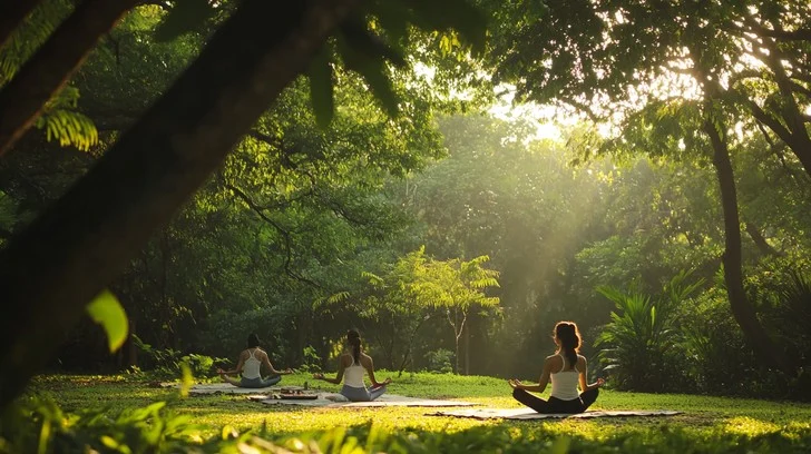 Person sitting quietly in a sunlit New Zealand garden, reflecting on their morning routine